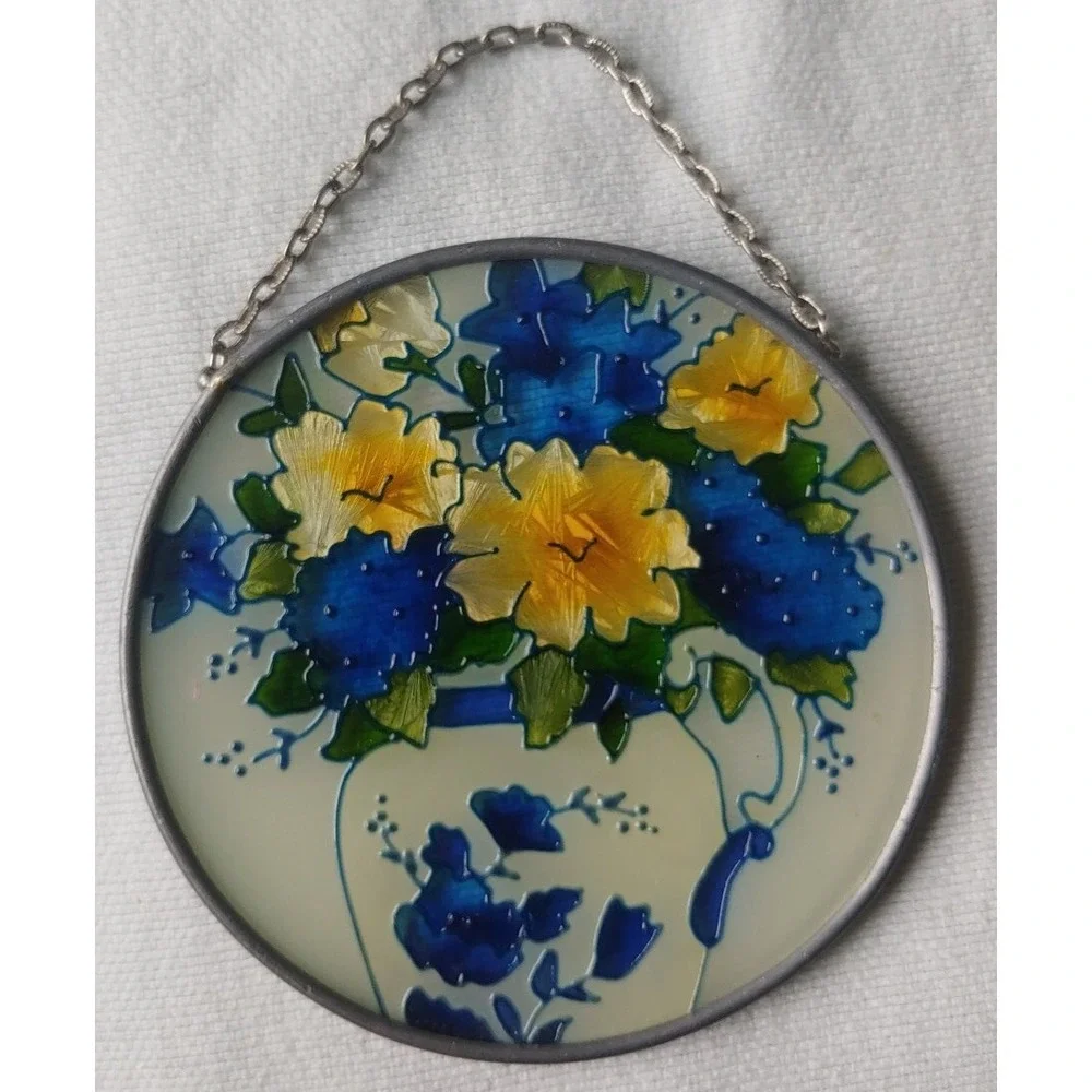 Stained Glass Suncatcher Flowers Vase 3.75